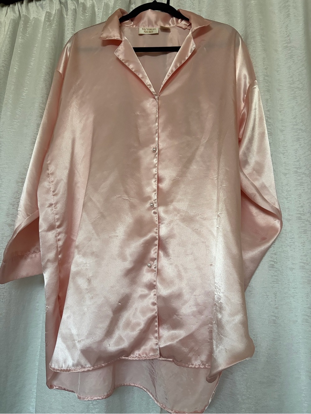 Victoria's Secret Satin Button-Front Sleep Shirt in Blush Pink